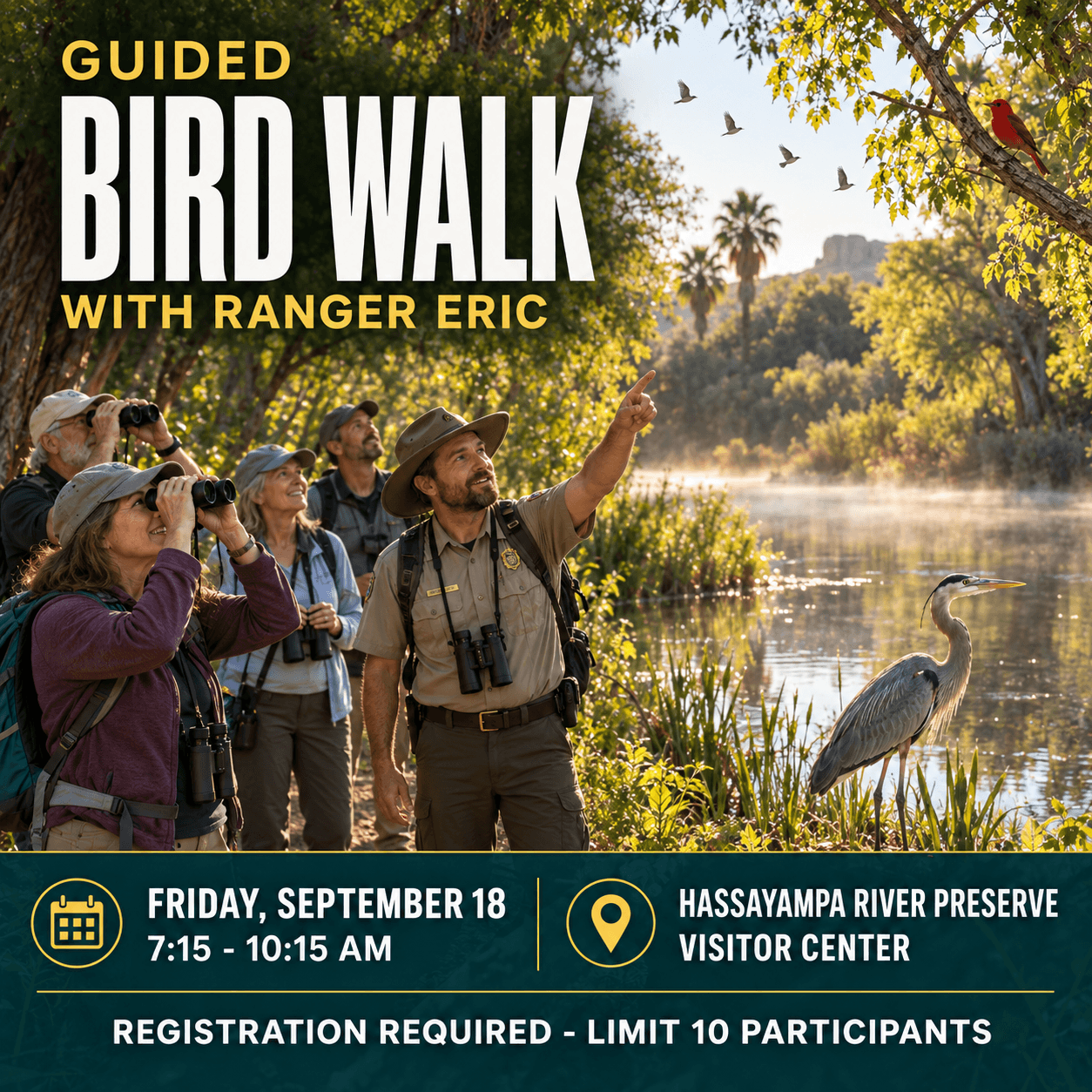 Guided bird walk with Ranger Eric at Hassayampa River Preserve in Wickenburg